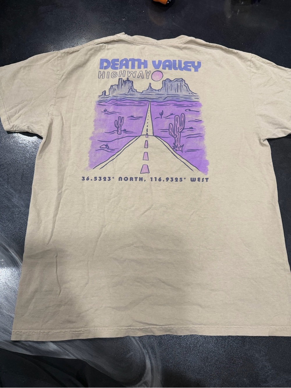 Death Valley Highway Graphic Tee - Beige with Purple Print